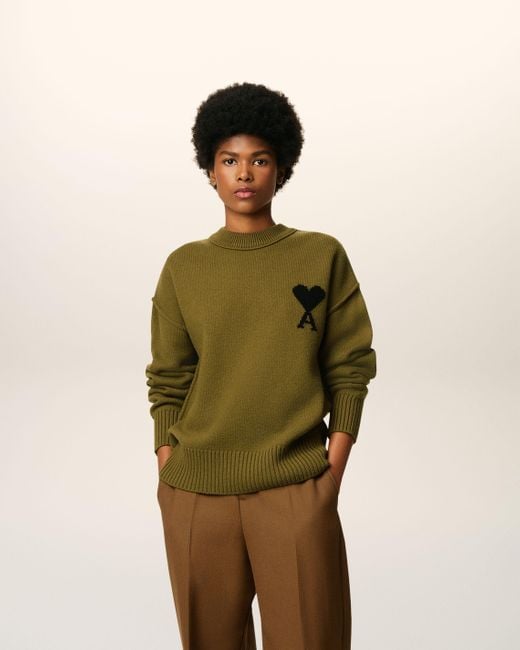 AMI Green Wool Ami De Coeur Crewneck Sweater