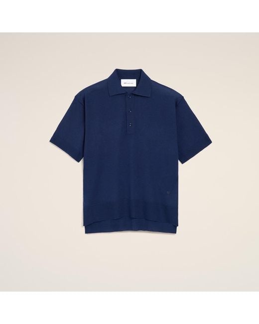 AMI Blue Thin Wool Short Sleeves Ami De Coeur Polo