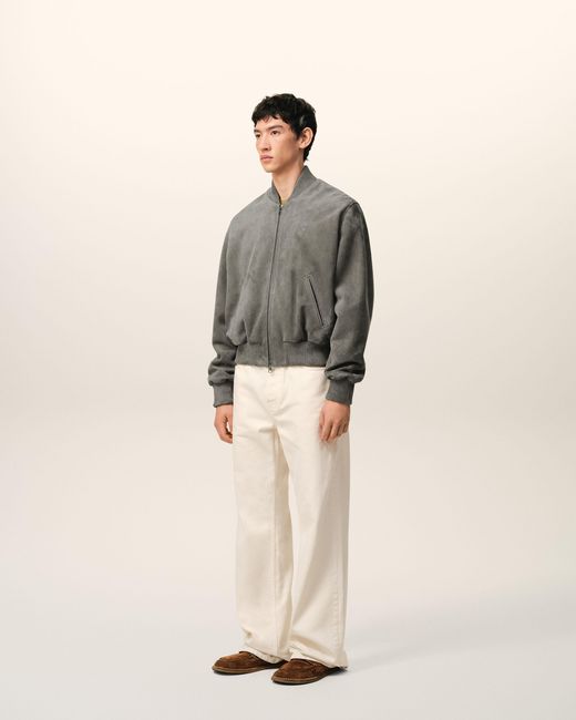 AMI Gray Goat Leather Ami De Coeur Zipped Jacket for men
