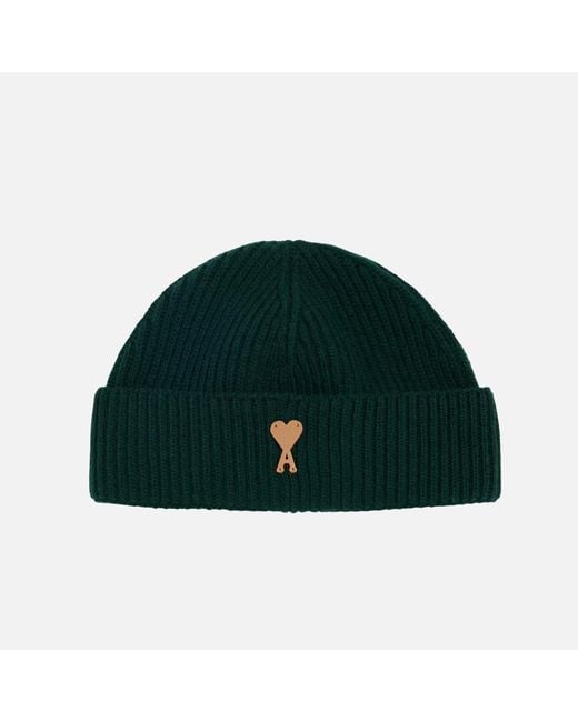 AMI Green Wool Ami De Coeur Beanie for men