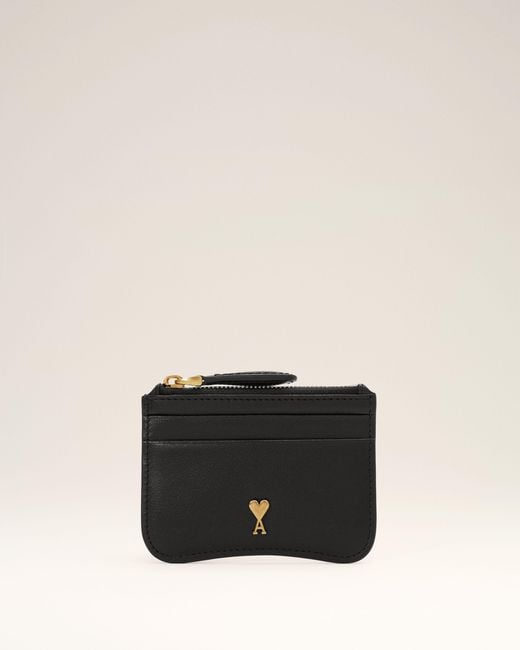 AMI Black Paris Paris Zipped Cowhide Leather Card Holder