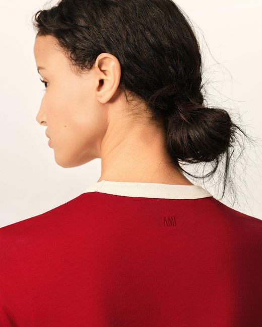 AMI Red Contrasted Cotton T-Shirt With Ami De Coeur