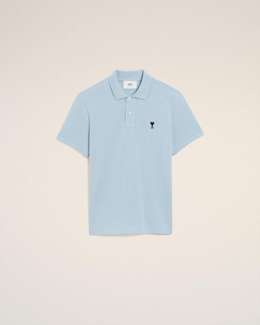 AMI Blue Cotton Contrasted Ami De Coeur Polo Shirt for men