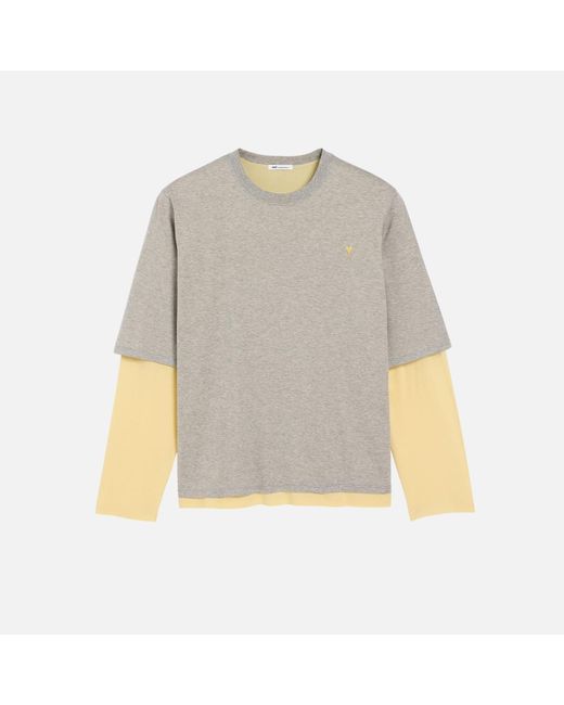 AMI Natural Cotton Double-Sleeve Effect Ami De Coeur T-Shirt for men