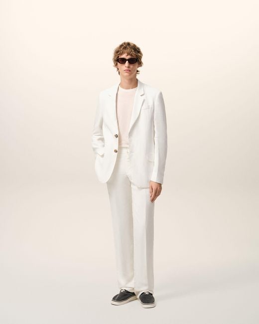 AMI Natural Blended Linen Single Breasted Straight Jacket for men