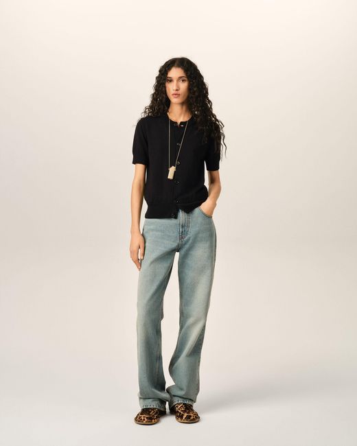 AMI Black Wool Short-Sleeve Cardigan With Ami De Coeur