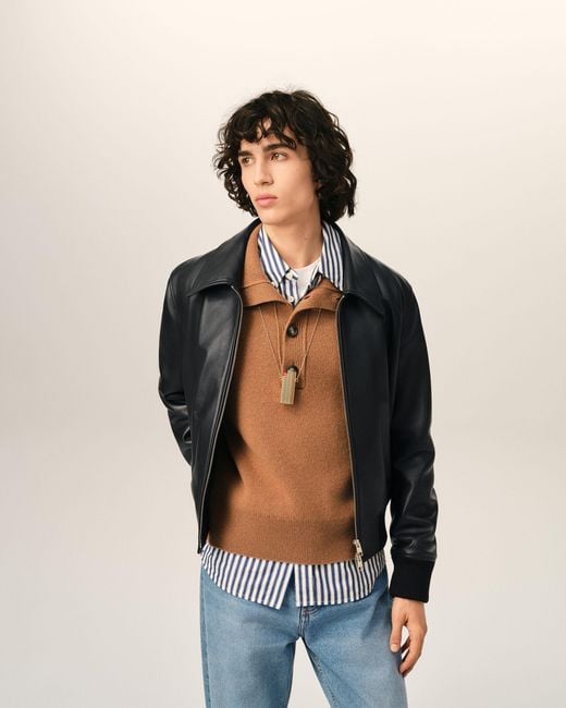 AMI Black Lamb Leather Zipped Jacket for men