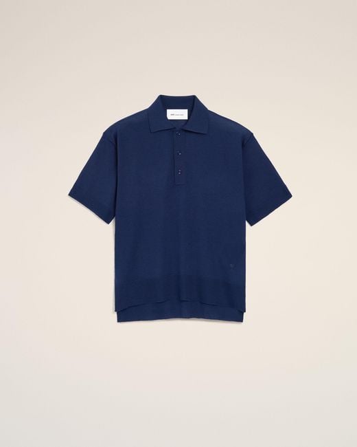 AMI Blue Thin Wool Short Sleeves Ami De Coeur Polo