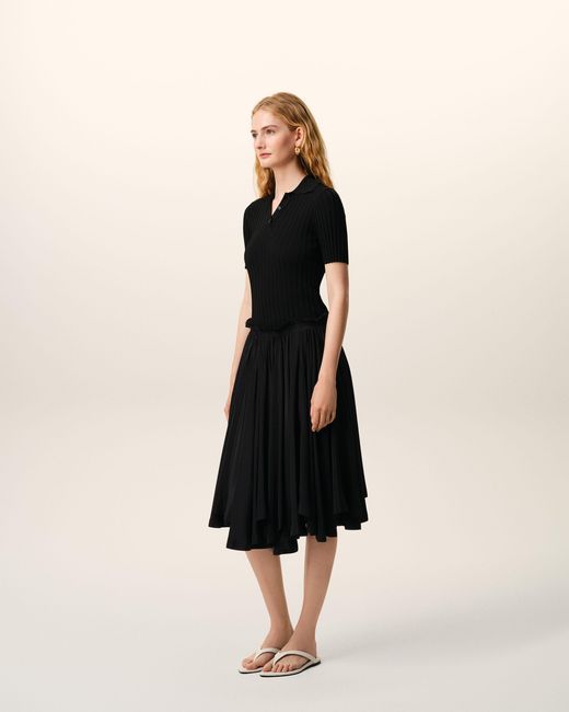 AMI Black Blended Silk Midi Corolla Skirt