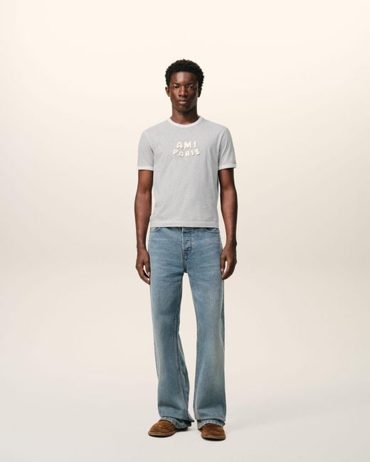 AMI Gray Cotton Knitted Patch T-Shirt