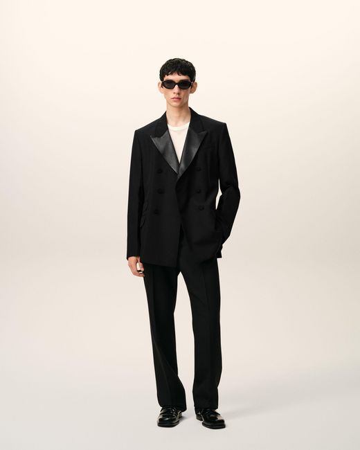 AMI Black New Wool Double Breasted Straight Smocking Jacket for men