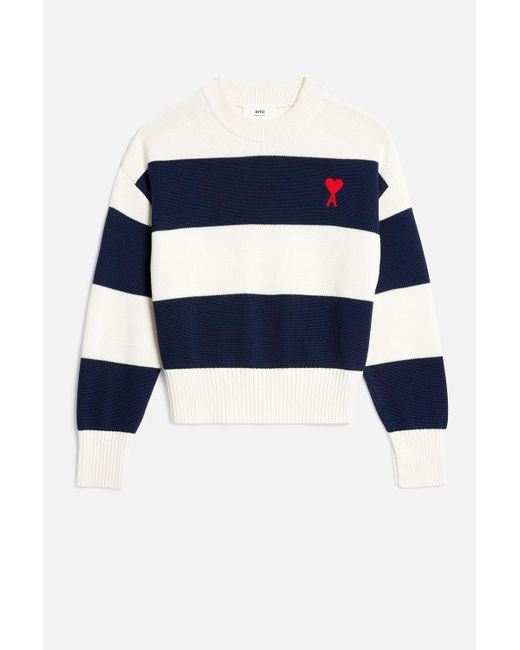 Pull Col Rond A Rayures Rugby AMI en coloris Blue