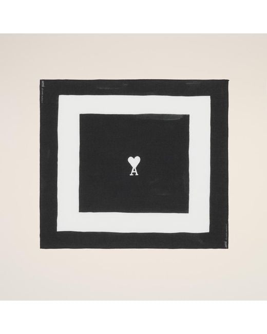 AMI Black Cotton Ami De Coeur Printed Scarf