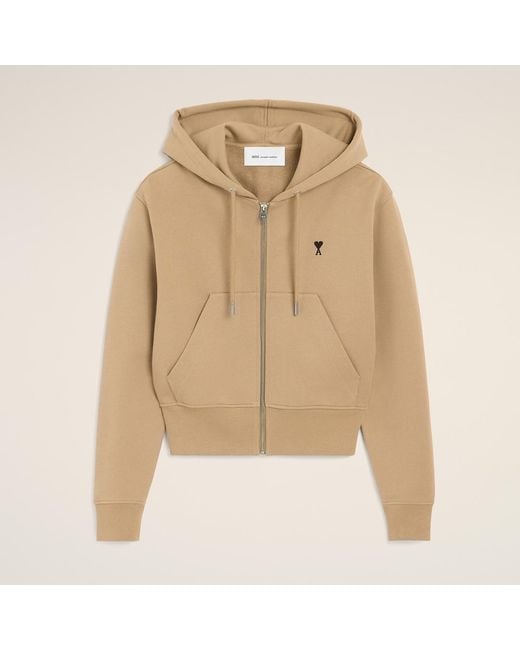 AMI Natural Zipped Cotton Hoodie With Ami De Coeur