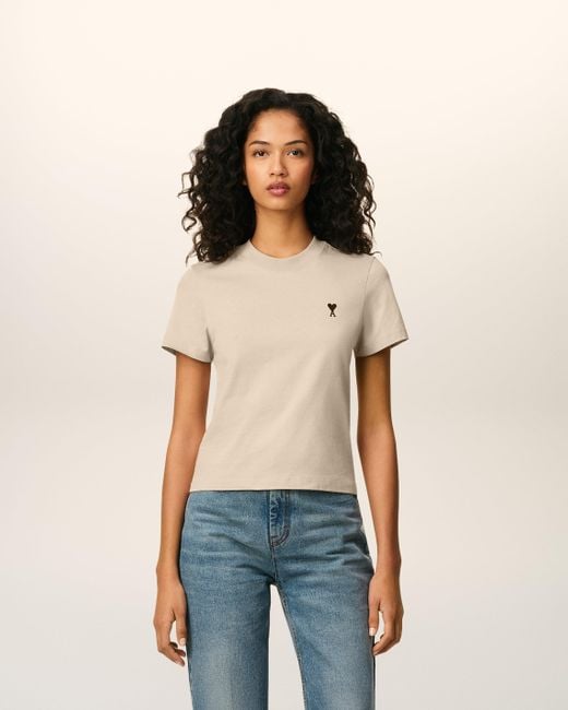 AMI Natural Cotton Cropped Ami De Coeur T-Shirt