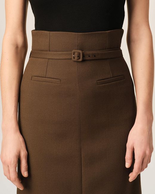 AMI Natural Pencil Belted Wool Skirt