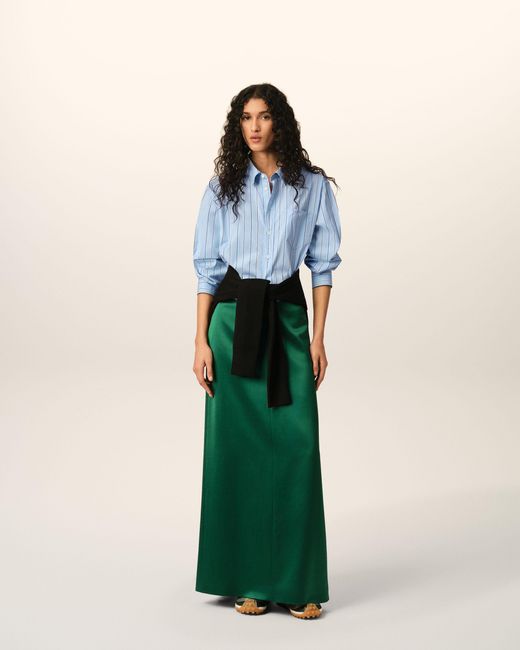 AMI Blue Striped Cotton Cropped Shirt