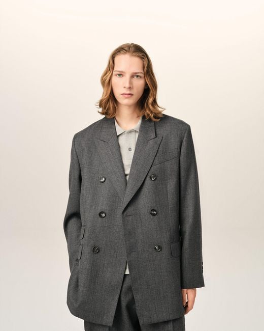 AMI Gray Double Breasted Wool Blazer for men