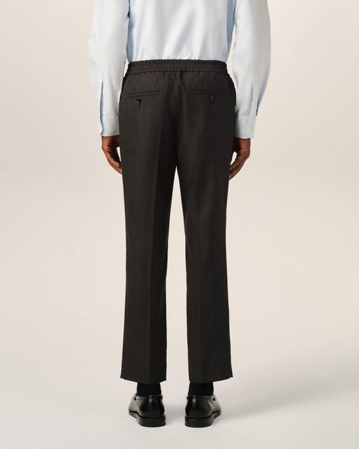 AMI Black Elasticated-Waist Striped Wool Trousers for men
