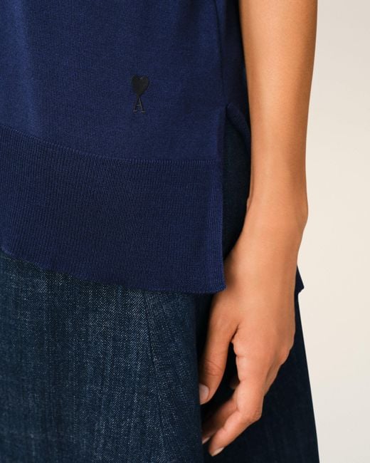 AMI Blue Thin Wool Short Sleeves Ami De Coeur Polo