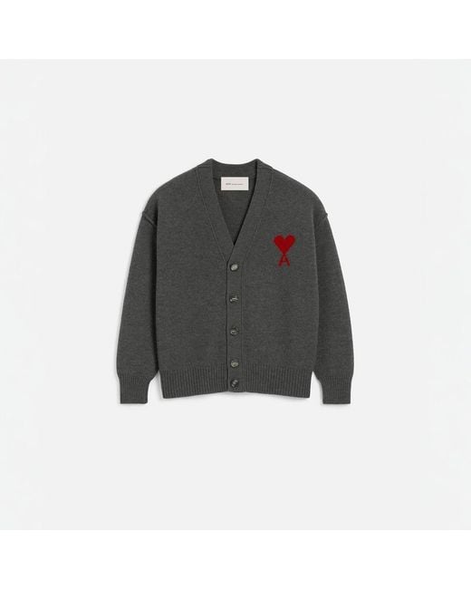 AMI Black Wool Cardigan With Ami De Coeur