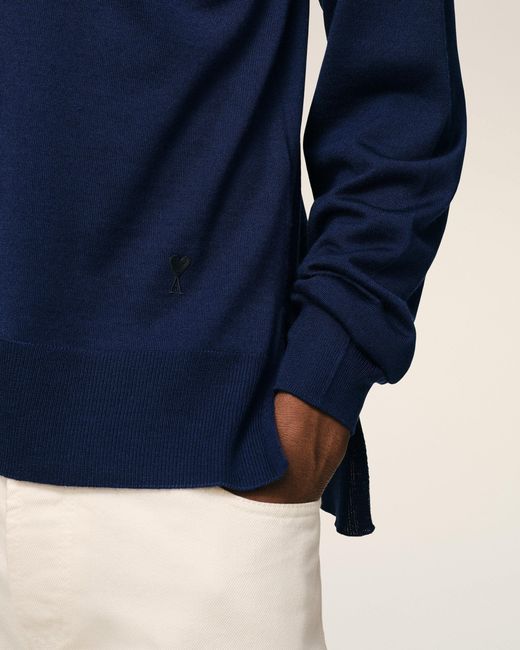 AMI Blue Bleu Thin Wool Crewneck Ami De Coeur Sweater