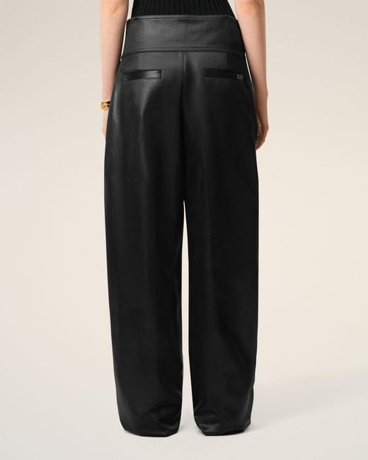 AMI Black Satin Buckled Belt Trousers