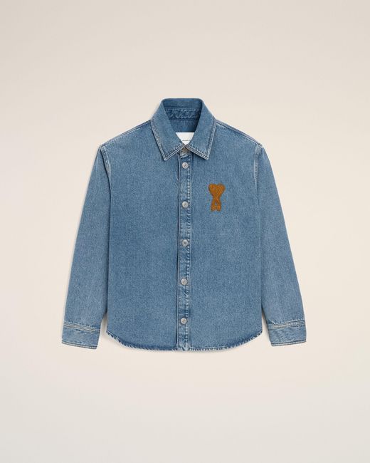 AMI Blue Worn Effect Cotton Jacket With Snap Buttons For