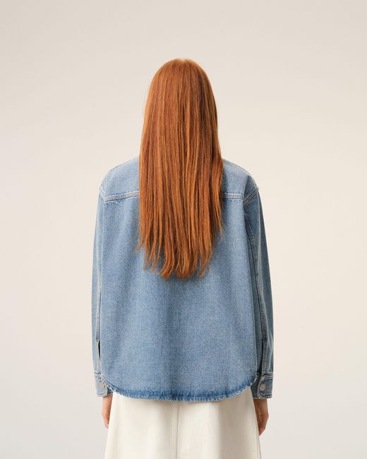 AMI Blue Worn Effect Cotton Jacket With Snap Buttons For