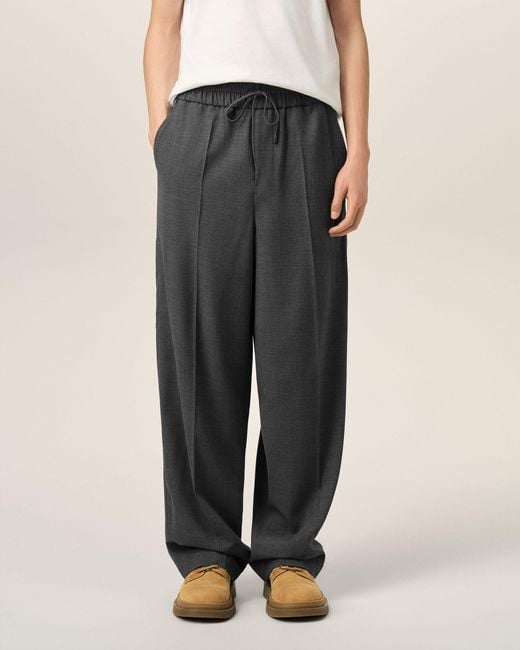 AMI Gray Elasticated-Waist Wool Trousers