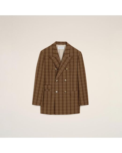 AMI Natural Double Breasted Checkered Wool Blazer
