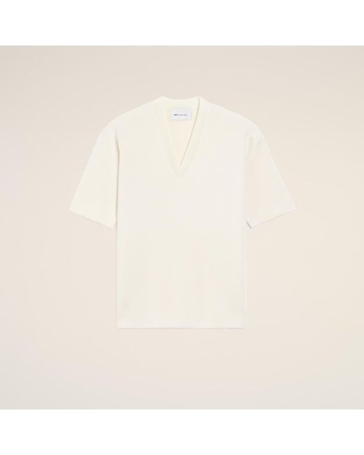 AMI Natural Wool Short Sleeves V Neck Sweater