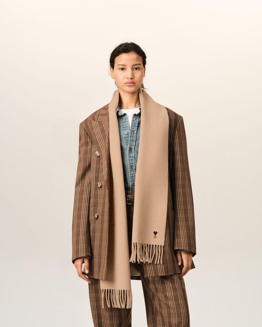 AMI Natural Wool Scarf With Ami De Coeur