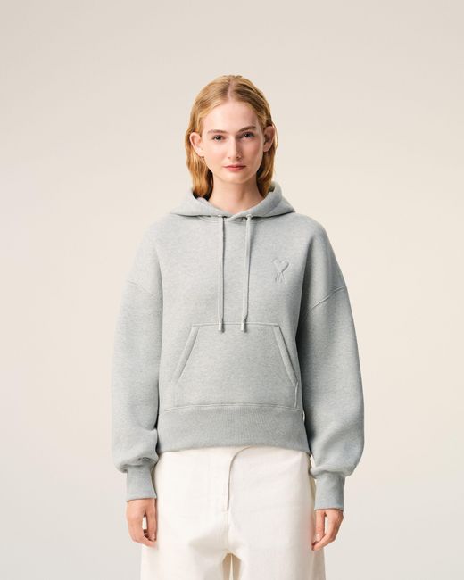 AMI Gray Cotton Embossed Ami De Coeur Hoodie
