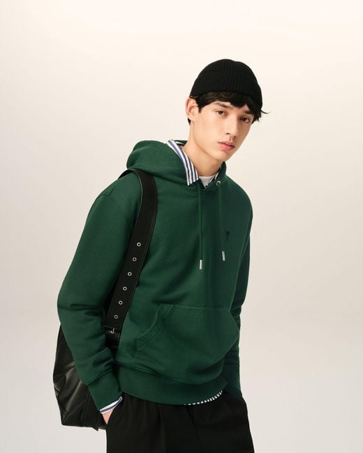 AMI Green Cotton Hoodie With Ami De Coeur for men