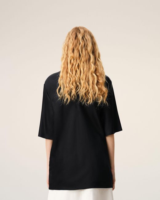 AMI Black Satin Short Sleeves Rib Detail T-Shirt