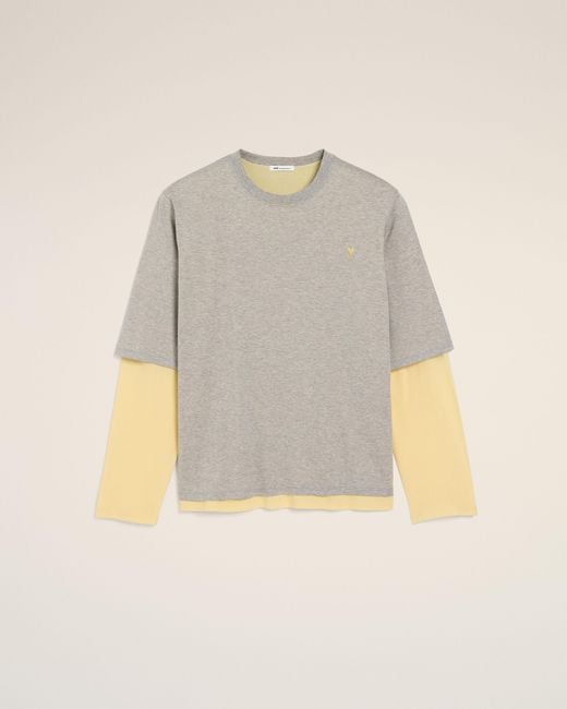 AMI Natural Cotton Double-Sleeve Effect Ami De Coeur T-Shirt for men