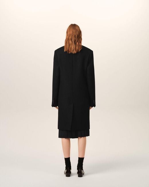 AMI Black Double Breasted Wool Coat