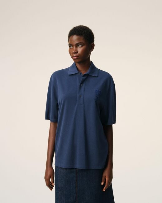 AMI Blue Cotton Ami De Coeur Knitted Patch Polo