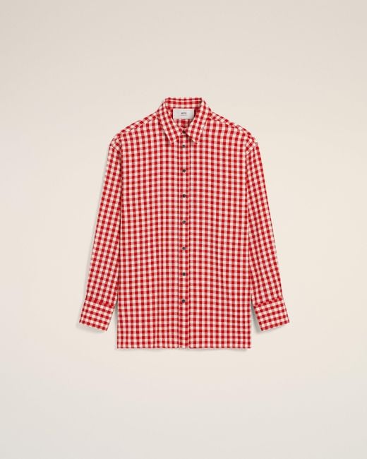 AMI Pink Plaid Wool Loose Shirt