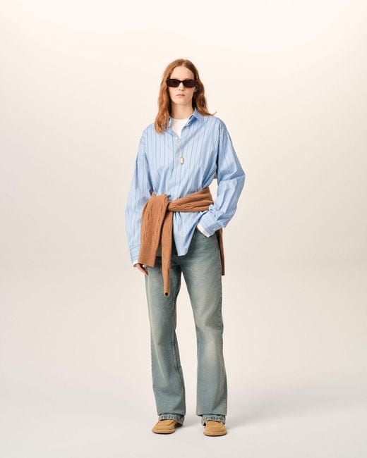 AMI Blue Large Striped Cotton Shirt With Removable Collar