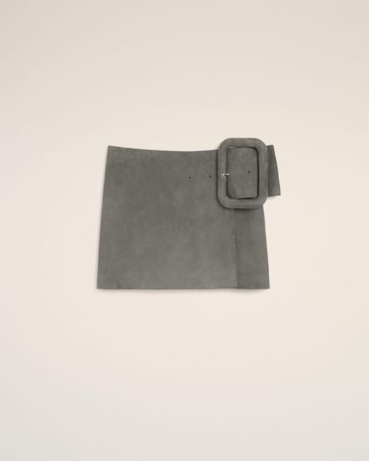 AMI Gray Goat Leather Big Buckle Belted Mini Skirt