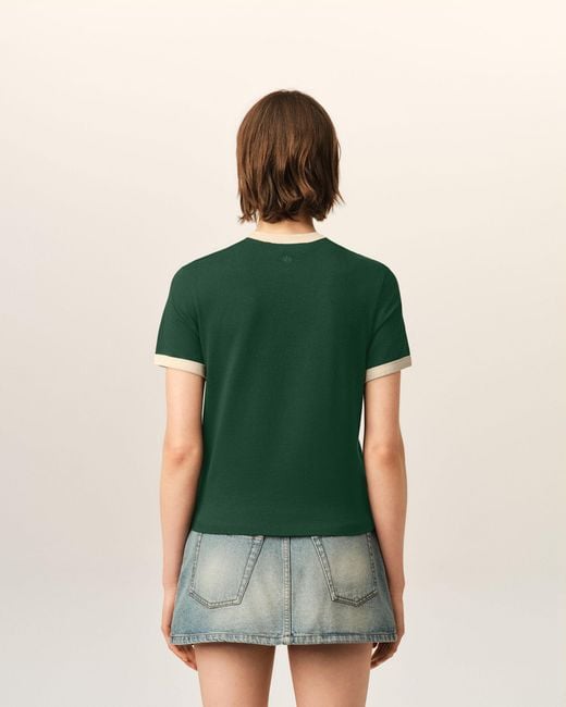 AMI Green Contrasted Cotton T-Shirt With Ami De Coeur