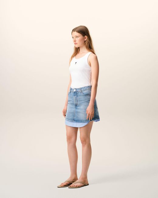 AMI Blue Cotton Mini Skirt