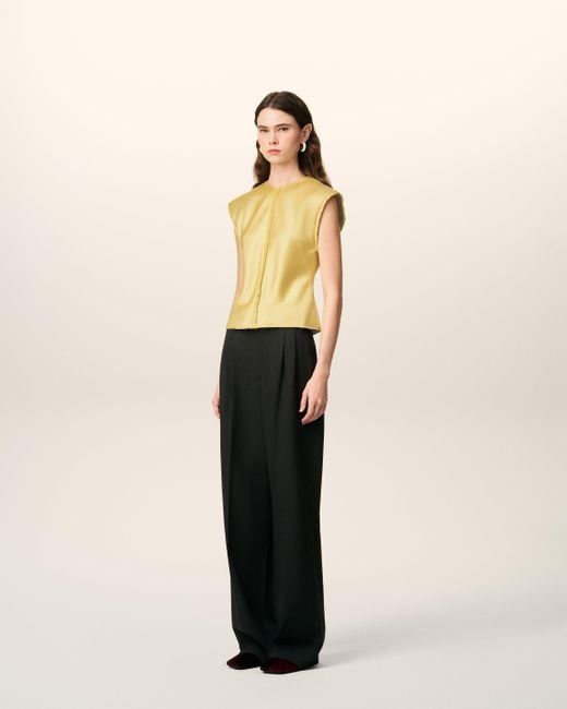 AMI Natural Sleeveless Raw Edge Details Top