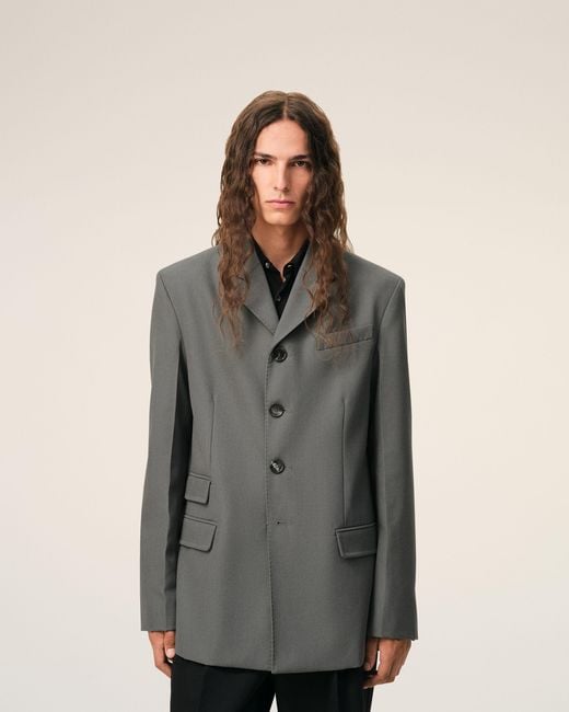 AMI Gray New Wool Single Breasted Straight Jacket for men