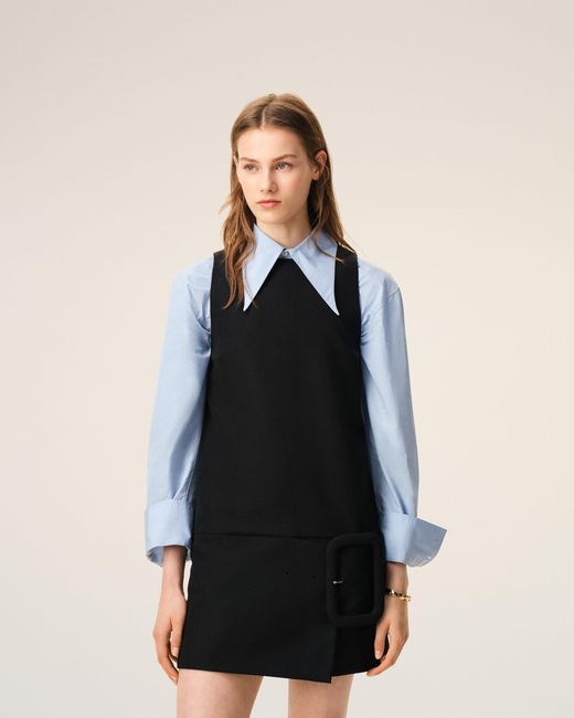 AMI Black New Wool Belted Mini Dress