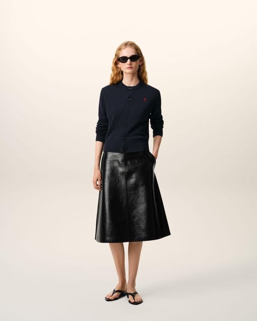 AMI Blue Crewneck Wool Cardigan With Ami De Coeur