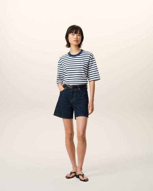 AMI Blue Cotton Boxy Fit Mariniere Ami De Coeur T-Shirt