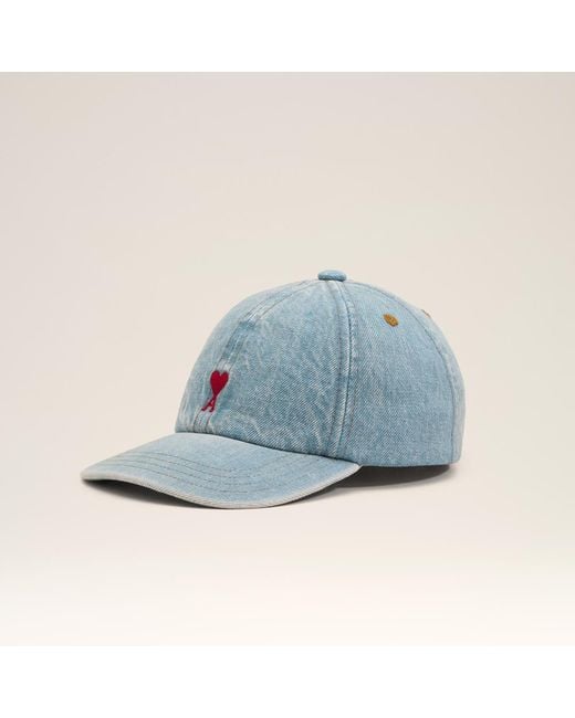 AMI Blue Denim Cotton Cap With Ami De Coeur